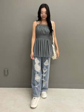 「one after another NICE CLAUP（ワンアフターアナザーナイスクラップ）のアイテム（チュニック）」を使った、小林　愛さん（レディース・168cm）の夏コーディネート
