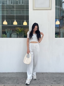 「one after another NICE CLAUP（ワンアフターアナザーナイスクラップ）のアイテム（スウェットパンツ）」を使った、小林　愛さん（レディース・168cm）の夏コーディネート