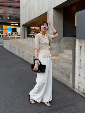 「LOUNGEDRESS（ラウンジドレス）のシアーリブポロニット（ニット/セーター、ホワイト系）」を使った、ldminamimotoさん（レディース・163cm）の春コーディネート