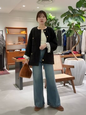 「アイテム（ノーカラージャケット）」を使った、ldminamimotoさん（レディース・163cm）の秋コーディネート