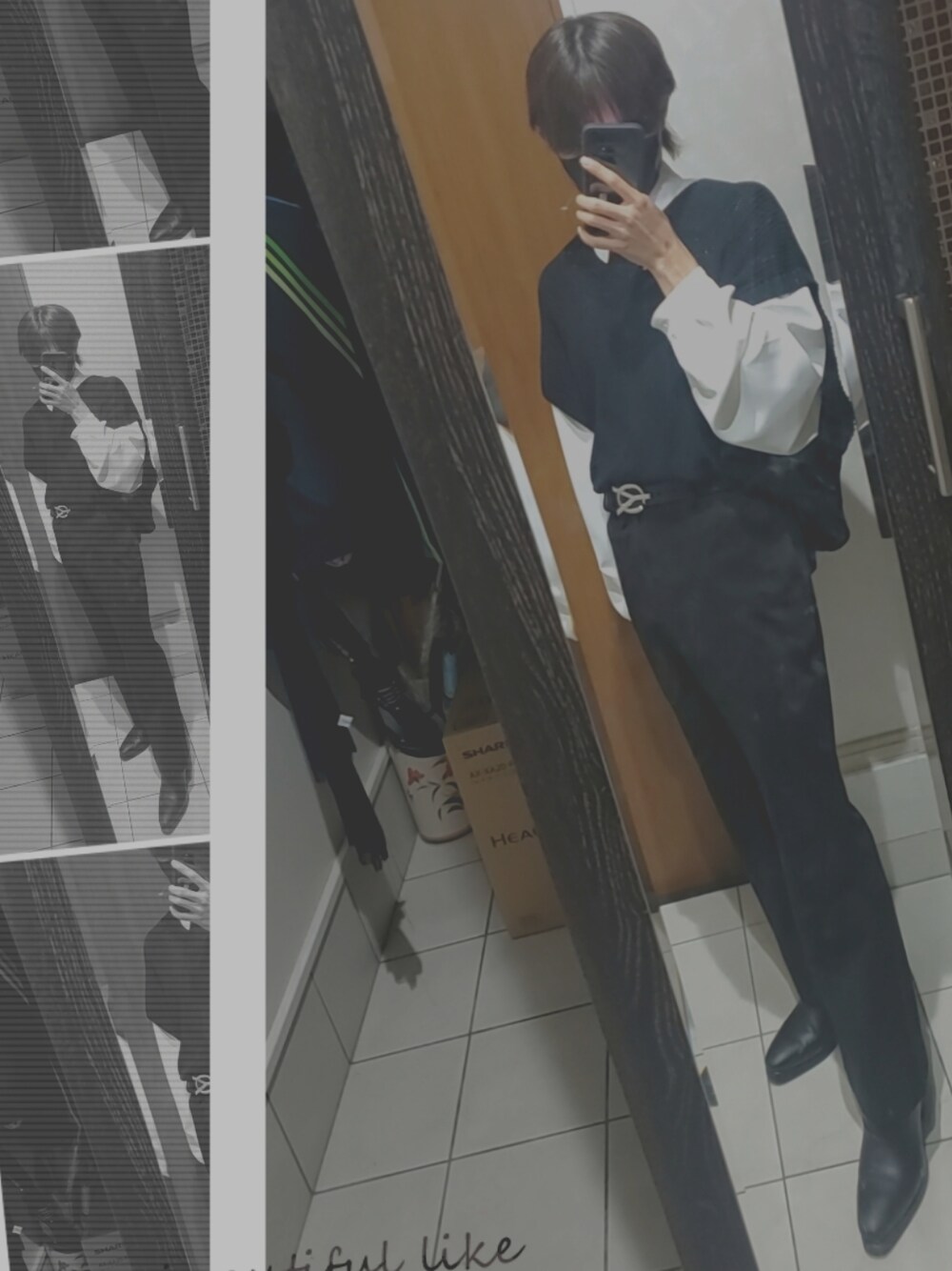 「休日スタイル、秋服コーデ、オトナカジュアル、スニーカーコーデ、お洒落さんとつながりたい、いいね、save、フォローお願いします🤑」｜「Loose/ルースのドレープトロミ ボリュームスリーブシャツ（シャツ/ブラウス、ホワイト系）」を使った、しさん（メンズ・172cm）の秋コーディネートの1枚目の写真