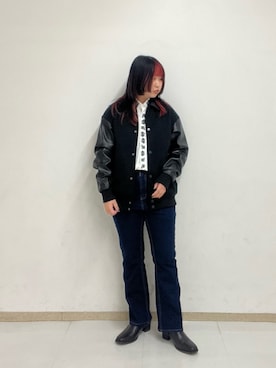 「tk.TAKEO KIKUCHI（ティーケータケオキクチ）のアイテム（ブルゾン）」を使った、MANAさん（レディース・162cm）の秋コーディネート