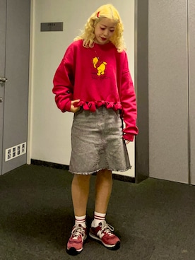 「アイテム（デニムスカート、グレー系）」を使った、🌈hassy🌈さん（レディース・155cm）の秋コーディネート