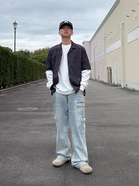 「NANO universe（ナノユニバース）のアイテム（シャツ/ブラウス）」を使った、上野楓太さん（メンズ・170cm）の夏コーディネート