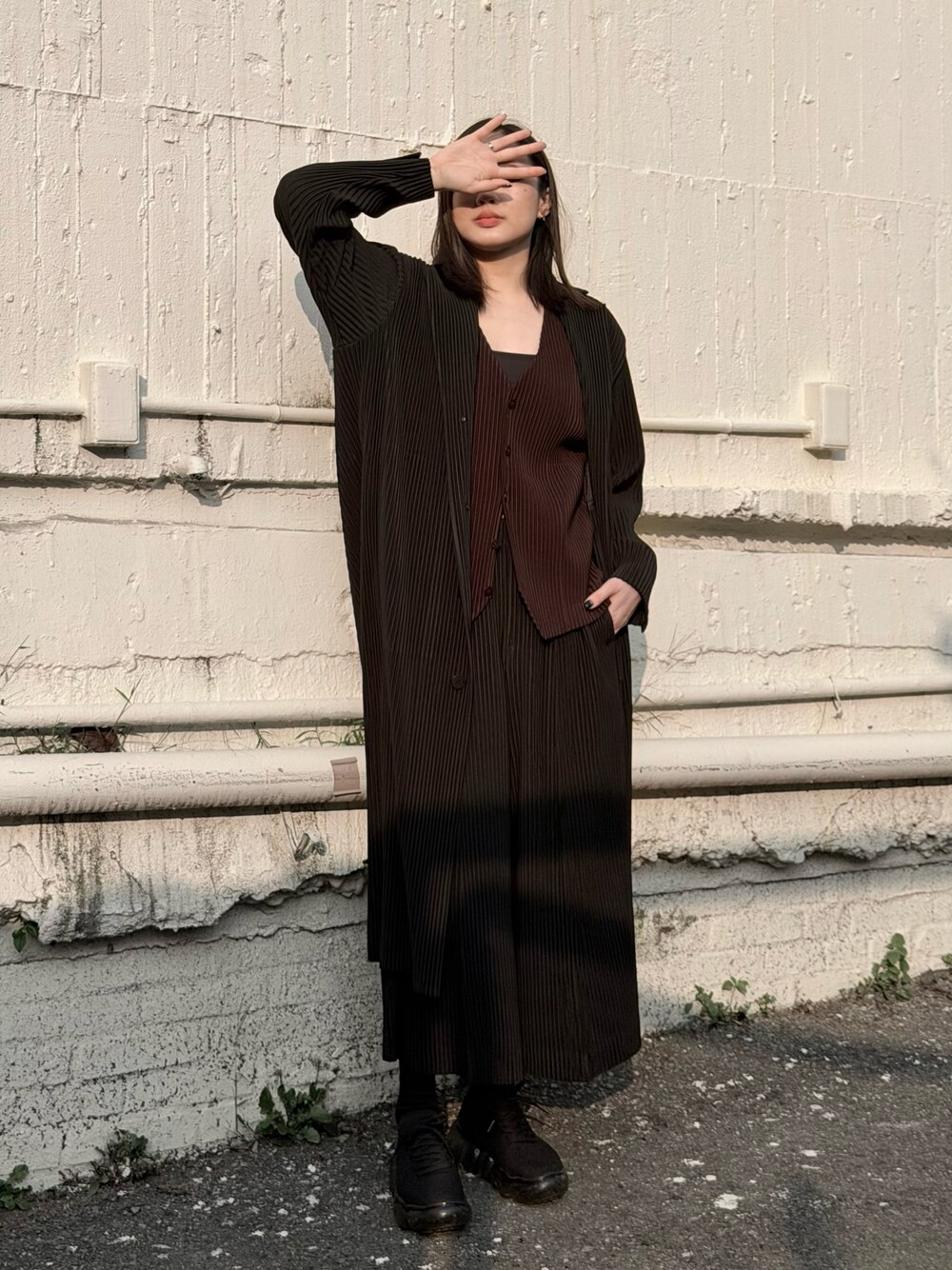 HOMME PLISSE ISSEY MIYAKEのチェスターコートを使った人気
