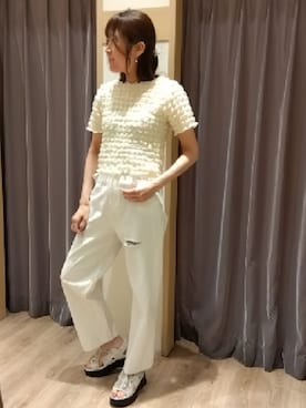 「Lugnoncure（ルノンキュール）のリバーシブルポコポコプルオーバートップス（Tシャツ/カットソー、ホワイト系）」を使った、yumehanaさん（レディース・167cm）の春コーディネート