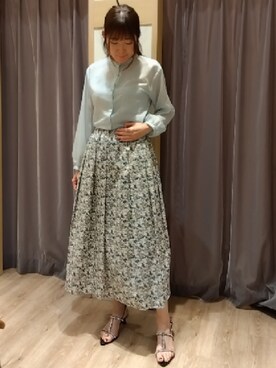 「Lugnoncure（ルノンキュール）のシアーバンドカラーシャツ（シャツ/ブラウス、ブルー系）」を使った、yumehanaさん（レディース・167cm）の春コーディネート