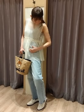 「Te chichi（テチチ）のチュールマルチギャザーチュニックベスト（シャツ/ブラウス、ホワイト系）」を使った、yumehanaさん（レディース・167cm）の春コーディネート