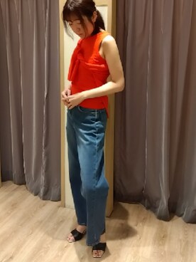 「Te chichi（テチチ）のハイゲージベーシックアンサンブル（ニット/セーター、レッド系）」を使った、yumehanaさん（レディース・167cm）の春コーディネート