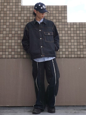 「ADAM ET ROPE'（アダムエロペ）のアイテム（デニムジャケット）」を使った、Kazuさん（メンズ・165cm）の秋コーディネート