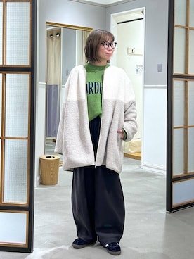 「アイテム（その他アウター、ホワイト系）」を使った、はやみ👧🏻さん（レディース・155cm）の冬コーディネート