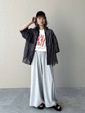 「LEPSIM（レプシィム）のカットイージーワイドパンツ　499173（その他パンツ、グレー系）」を使った、はやみ👧🏻さん（レディース）の春コーディネート
