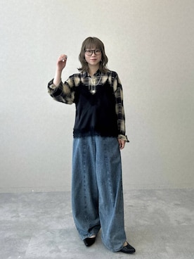 「LEPSIM（レプシィム）のサテンレースキャミ　658019（キャミソール、ブラック系）」を使った、はやみ👧🏻さん（レディース）の春コーディネート
