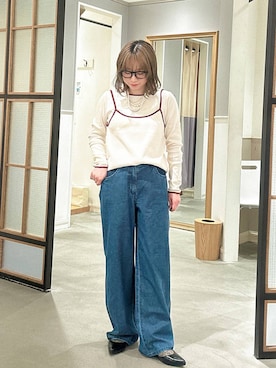 「LEPSIM（レプシィム）のスースーデニムストレートパンツ　637621（デニムパンツ、ブルー系）」を使った、はやみ👧🏻さん（レディース）の春コーディネート