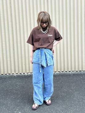 「LEPSIM（レプシィム）のスースーデニムストレートパンツ　637621（デニムパンツ、ブルー系）」を使った、はやみ👧🏻さん（レディース）の夏コーディネート
