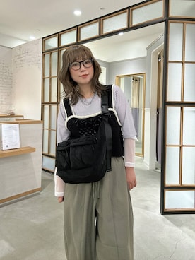 「LEPSIM（レプシィム）のクロシェ風配色ビスチェ　1057213（その他トップス、ブラック系）」を使った、はやみ👧🏻さん（レディース）の秋コーディネート