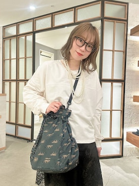 「LOWRYS FARM（ローリーズファーム）のパールタレンネックレス　249411（ネックレス、ベージュ系）」を使った、はやみ👧🏻さん（レディース）の春コーディネート