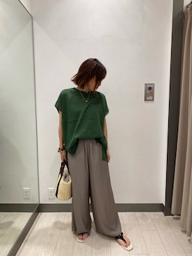 「アイテム（かごバッグ）」を使った、satomiさん（レディース・154cm）の夏コーディネート