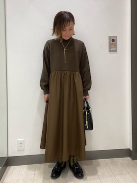 「URBAN RESEARCH DOORS（アーバンリサーチドアーズ）のニットドッキングワンピース（ワンピース）」を使った、satomiさん（レディース・154cm）の秋コーディネート