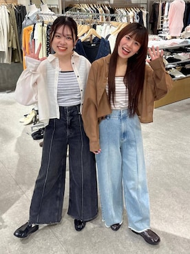 「LOWRYS FARM（ローリーズファーム）のシアーシャツＬＳ  605853（シャツ/ブラウス、ブラウン系）」を使った、hinamkmk26さん（レディース）の春コーディネート