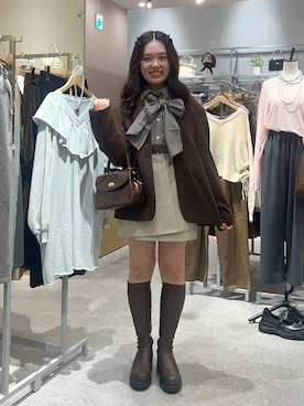 「LOWRYS FARM（ローリーズファーム）のビックボウタイチェックシャツ  573050（シャツ/ブラウス）」を使った、hinamkmk26さん（レディース・159cm）の秋コーディネート