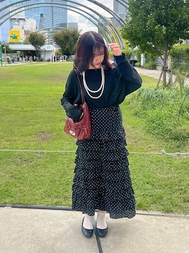 「LOWRYS FARM（ローリーズファーム）のパールタレンネックレス　249411（ネックレス）」を使った、hinamkmk26さん（レディース・159cm・20代）の秋コーディネート