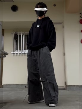 「アイテム（カーゴパンツ）」を使った、4kiさん（メンズ・171cm）の冬コーディネート