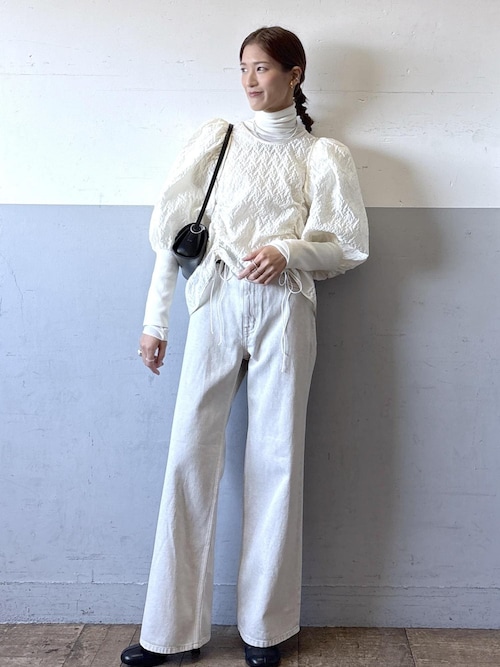 セール】ジャガードコンビギャザートップス（Tシャツ/カットソー