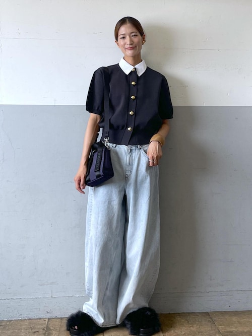 サステナブル】カラー付きハーフスリーブカーディガン（カーディガン