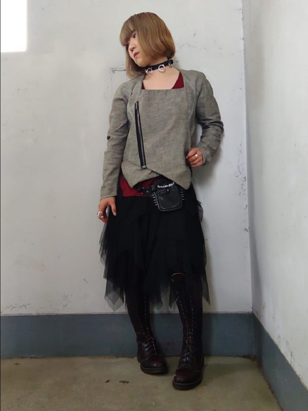 「チュールスカート、20ホールブーツ、パンク、punk、20ホールマーチン」｜「BALMUNGのアイテム（その他アウター、グレー系）」を使った、リィコさん（レディース・160cm）の夏コーディネートの1枚目の写真