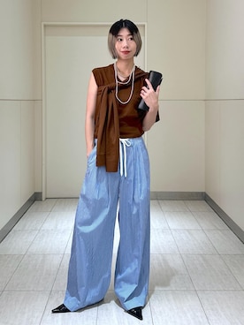 「アイテム（スラックス）」を使った、adamosariさん（レディース・165cm・30代）の夏コーディネート