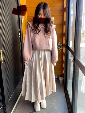 「merry jenny（メリージェニー）のアイテム（スウェット）」を使った、tentecotenさん（レディース・155cm）の春コーディネート