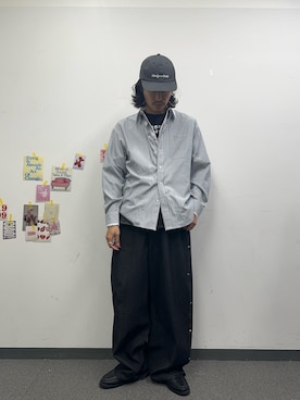 「CIAOPANIC（チャオパニック）のレイヤードダブルカラーシャツ（シャツ/ブラウス、グレー系）」を使った、hsm58さん（メンズ・173cm）の春コーディネート