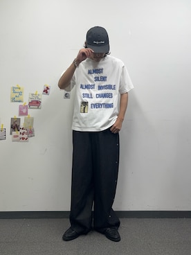 「CIAOPANIC（チャオパニック）のグラフィックフォトプリントTシャツ（Tシャツ/カットソー、ホワイト系）」を使った、hsm58さん（メンズ・173cm）の春コーディネート