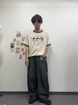 「CIAOPANIC（チャオパニック）のアソートプリントリンガーTシャツ（Tシャツ/カットソー、ブラウン系）」を使った、hsm58さん（メンズ・173cm）の春コーディネート