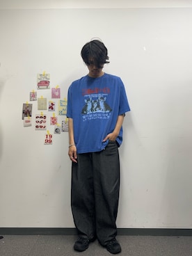 「CIAOPANIC（チャオパニック）のピグメントバンドTEE（Tシャツ/カットソー、ブルー系）」を使った、hsm58さん（メンズ・173cm）の春コーディネート