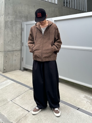 「CIAOPANIC(チャオパニック)のシアサッカーチェックフードブルゾン(パーカー)」を使った、hsm58さん(メンズ・173cm)の秋コーディネート