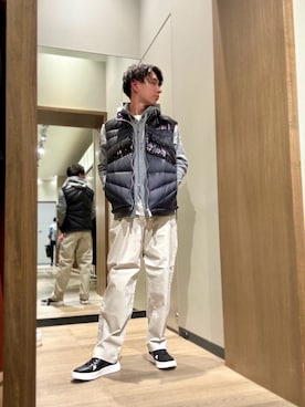 「ARMANI EXCHANGE（アルマーニエクスチェンジ）のアイテム（ダウンベスト）」を使った、SHOさん（メンズ・164cm）の冬コーディネート