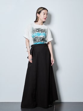 「CITYSHOP（シティーショップ）の2WAY WRAP スカート（スカート、ブラック系）」を使った、YAMASHITAさん（レディース・156cm）の夏コーディネート