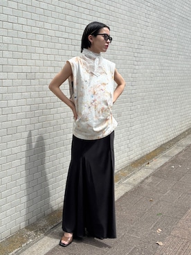 「CITYSHOP（シティーショップ）の《追加2》SATIN MERMAID スカート（スカート、ブラック系）」を使った、YAMASHITAさん（レディース・156cm）の春コーディネート