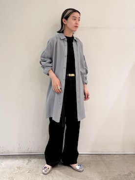 「Lee（リー）のLEE 別注 FAUX LEATHER パンツ（その他パンツ、ブラック系）」を使った、YAMASHITAさん（レディース・156cm）の夏コーディネート