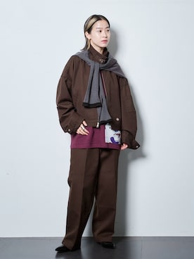 「Dickies（ディッキーズ）のDICKIES 別注 EISENHOWER ジャケット（その他アウター、ブラウン系）」を使った、YAMASHITAさん（レディース・156cm）の夏コーディネート