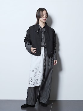 「Dickies（ディッキーズ）のDICKIES 別注 EISENHOWER ジャケット（その他アウター、ブラック系）」を使った、YAMASHITAさん（レディース・156cm）の夏コーディネート