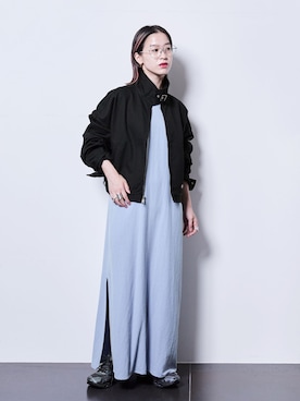 「Dickies（ディッキーズ）のDICKIES 別注 EISENHOWER ジャケット（その他アウター、ブラック系）」を使った、YAMASHITAさん（レディース・156cm）の夏コーディネート