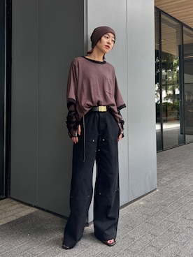 「CITYSHOP（シティーショップ）のKNEE PATCH パンツ（その他パンツ、ブラック系）」を使った、YAMASHITAさん（レディース・156cm）の夏コーディネート