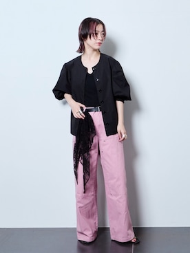 「CITYSHOP（シティーショップ）のKNEE PATCH パンツ（その他パンツ、ピンク系）」を使った、YAMASHITAさん（レディース・156cm）の夏コーディネート