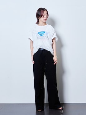 「CITYSHOP（シティーショップ）のKNEE PATCH パンツ（その他パンツ、ブラック系）」を使った、YAMASHITAさん（レディース・156cm）の夏コーディネート