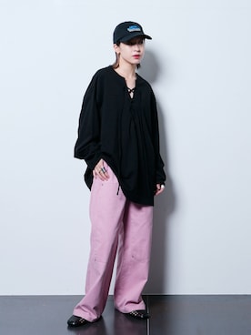 「CITYSHOP（シティーショップ）のKNEE PATCH パンツ（その他パンツ、ピンク系）」を使った、YAMASHITAさん（レディース・156cm）の夏コーディネート
