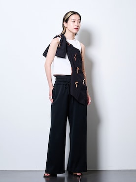 「CITYSHOP（シティーショップ）のDOUBLE WAIST JERSEY パンツ（その他パンツ、ブラック系）」を使った、YAMASHITAさん（レディース・156cm）の夏コーディネート