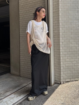 「CITYSHOP（シティーショップ）の《追加3》STRAIGHT スカート（スカート、ブラック系）」を使った、YAMASHITAさん（レディース・156cm）の夏コーディネート